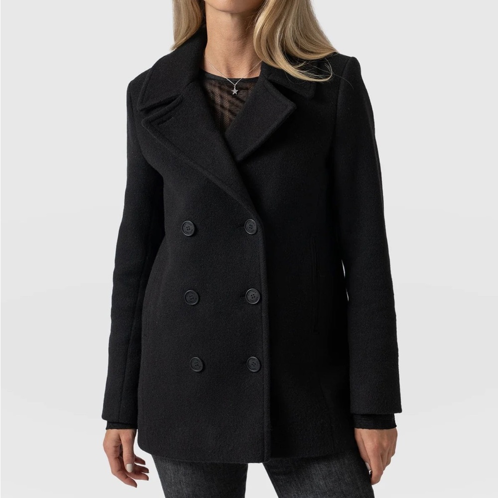 Nine West Black Double Breasted Pea Coat